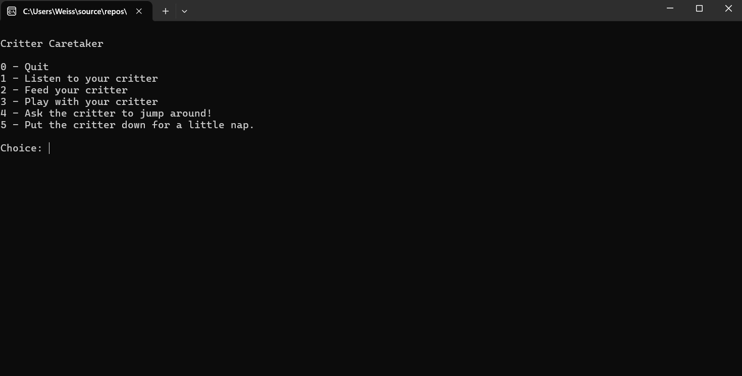 Critter Caretaker Interface